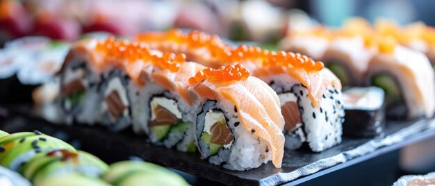 Close-up opname van prachtig bereide Maki Sushi die uw smaakpapillen verleidt