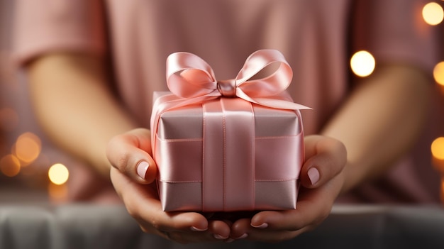Close-up opname van vrouwelijke handen met een klein geschenk