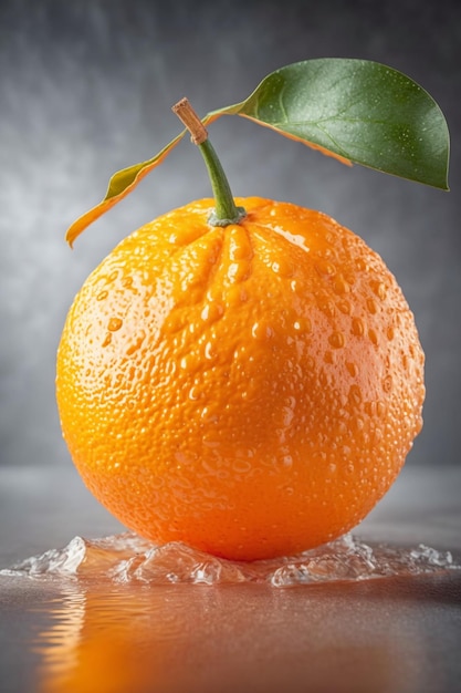 Close up of orange fruit on table with water droplets generative ai