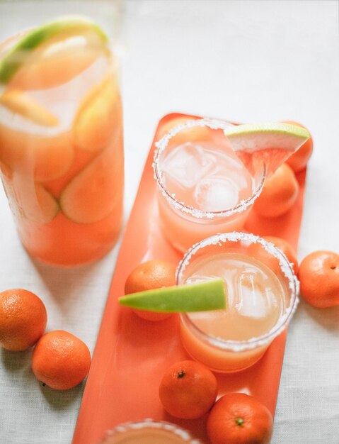 Close-up of orange juice on table