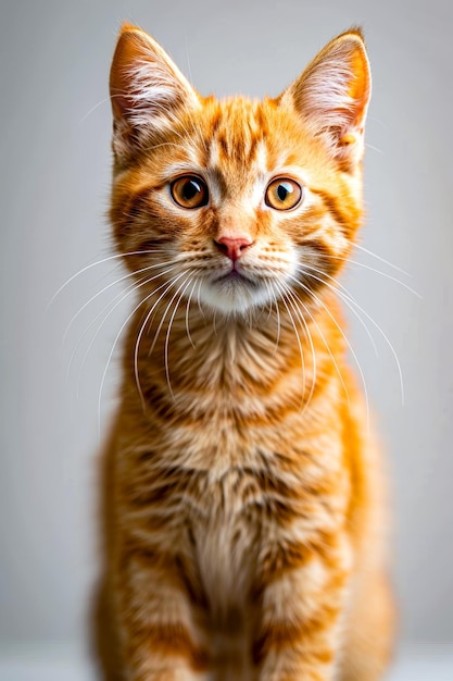 Close up of orange kitten with big eyes looking at something off camera