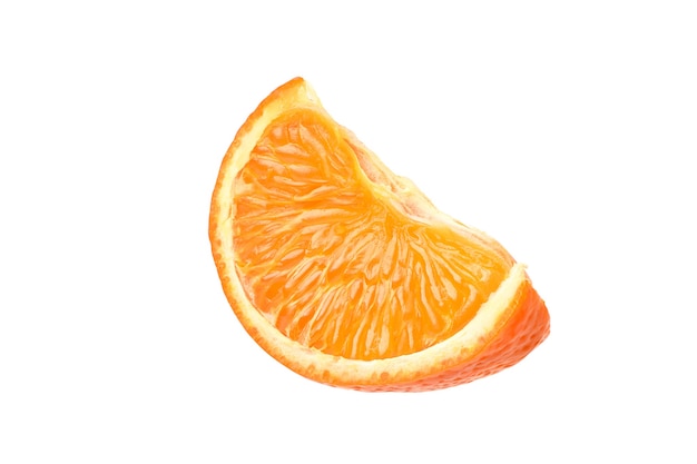 Close-up Orange segment with pulp  isolated on white background. Clipping path