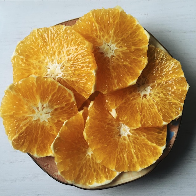 Close-up of orange slices on plate