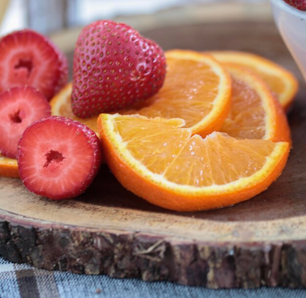 Close-up of orange slices on table