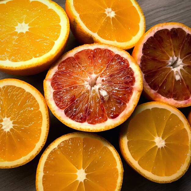 Close-up of orange slices on table