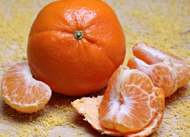 Close-up of orange slices on table