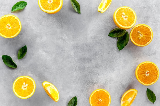 Close-up of orange slices with leaves