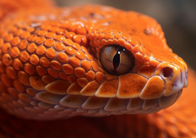 A close up of an orange snake's eye