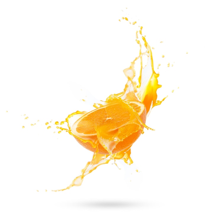 Photo close-up of orange splashing against white background