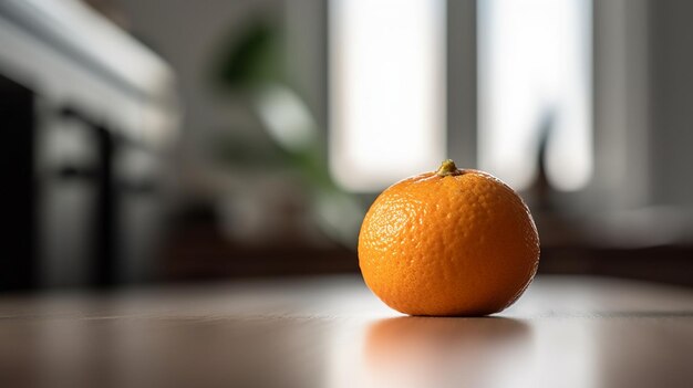 A close up of an orange on a table