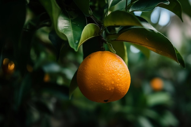 Close up orange tree lemon on a tree in a garden food photography