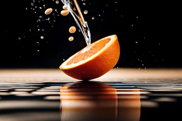 水が滴るオレンジの接写