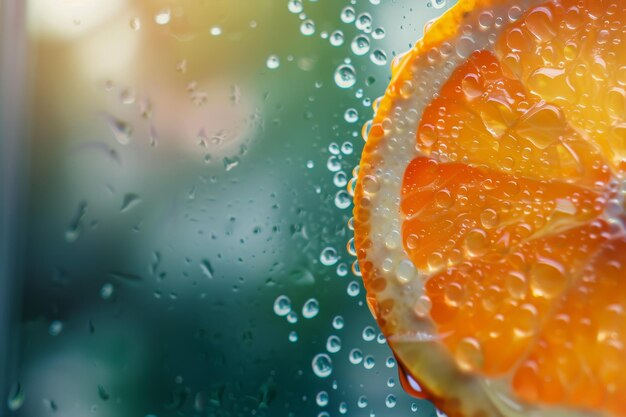 A close up of an orange with water droplets on it