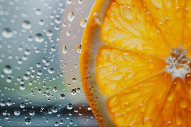 a close up of an orange with water droplets on it