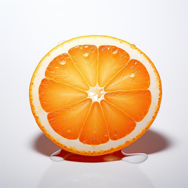 A close up of an orange with a white background