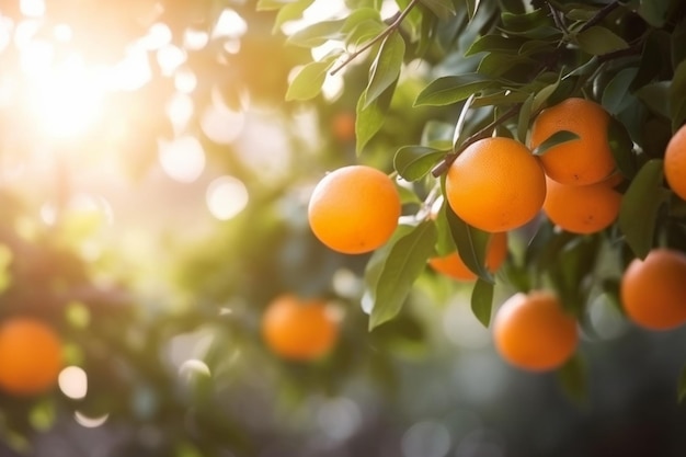 A close up of oranges on a tree