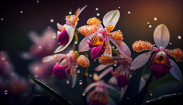 A close up of a orchid flower with the word orchids on it