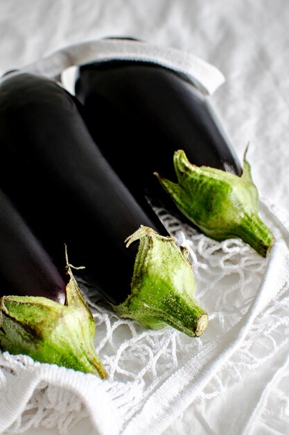 Close up of organic eggplants