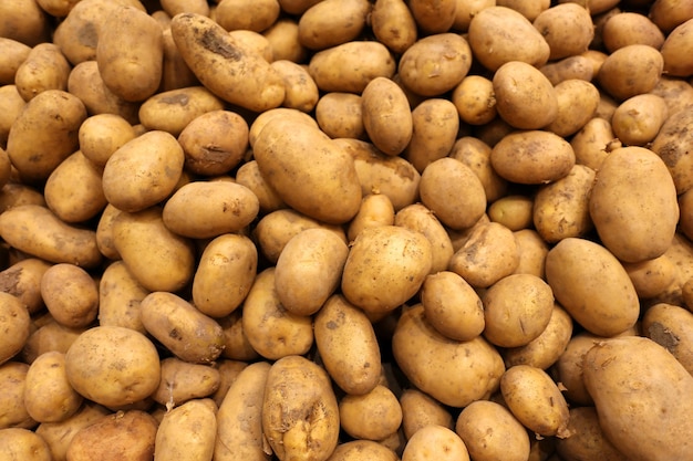 close up of organic potatoes in the supermarket