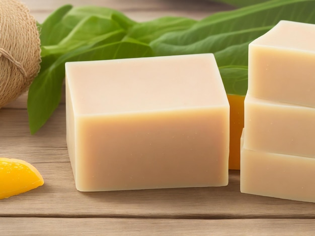 Close up on organic soap bars ai generated