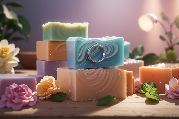 Close up on organic soap bars