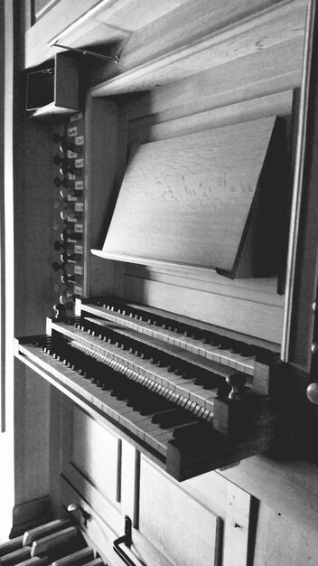 Close-up of organs in church