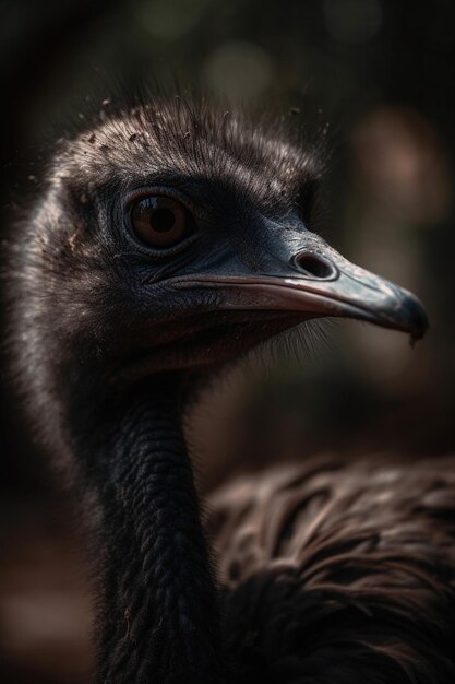 A close up of an ostrich's head and neck