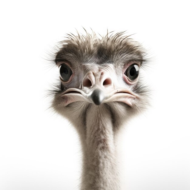 A close up of an ostrich's head and neck