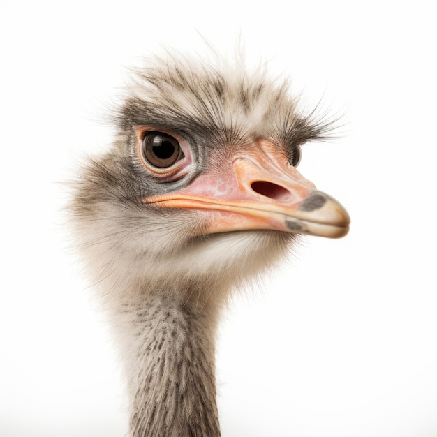 A close up of an ostrich's head and neck