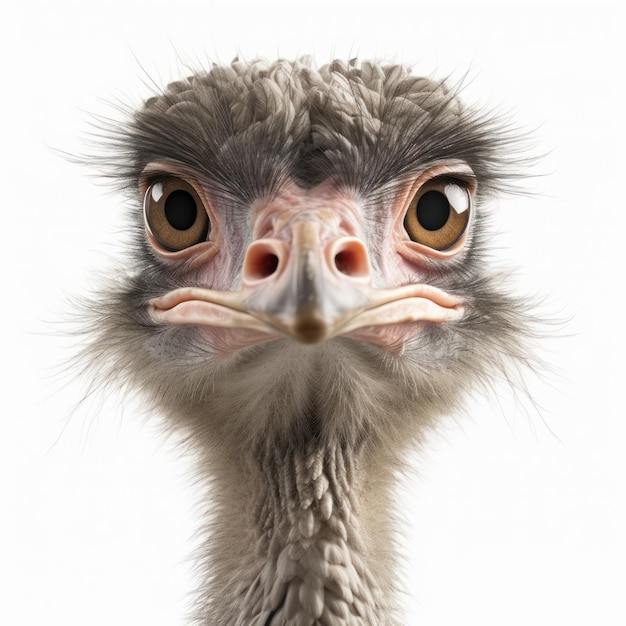 A close up of an ostrich's head and neck