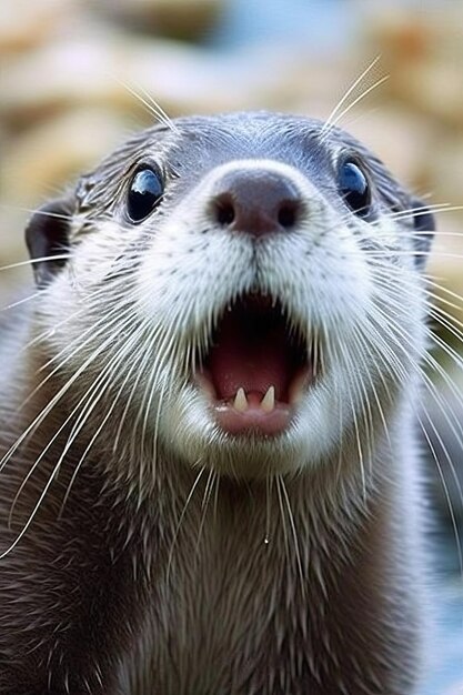 A close up of an otter