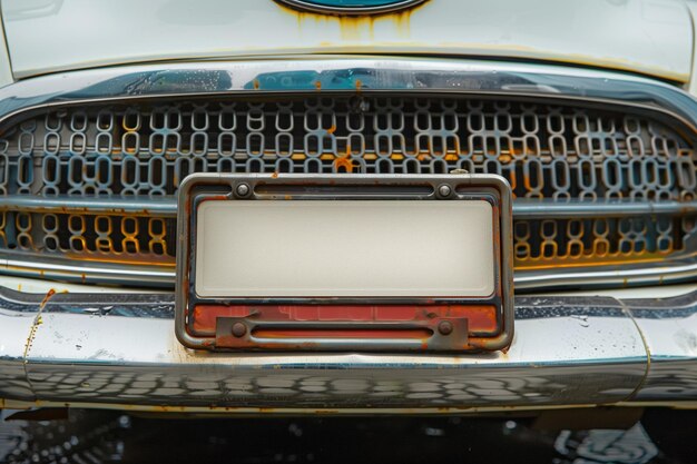 Foto close-up oude kentekenplaat aan de voorzijde van de auto