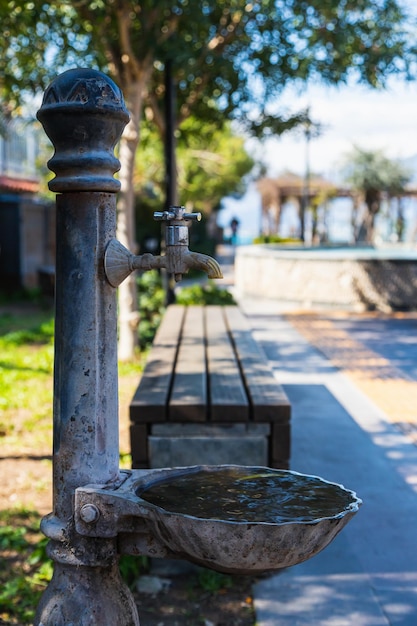 Close up outdoor metal sink in the park