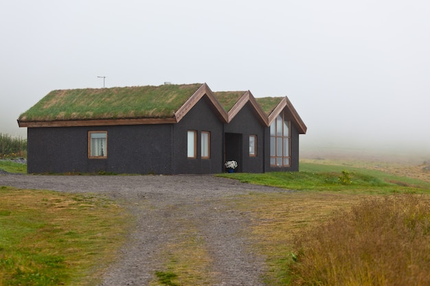 Photo close up on overgrown rural cottages