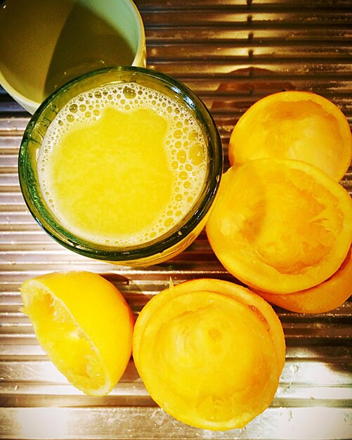 Close-up overhead view of drink on table