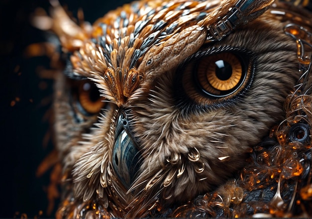 Близкий взгляд на глаз совы, сделанный с помощью генеративной технологии Ai