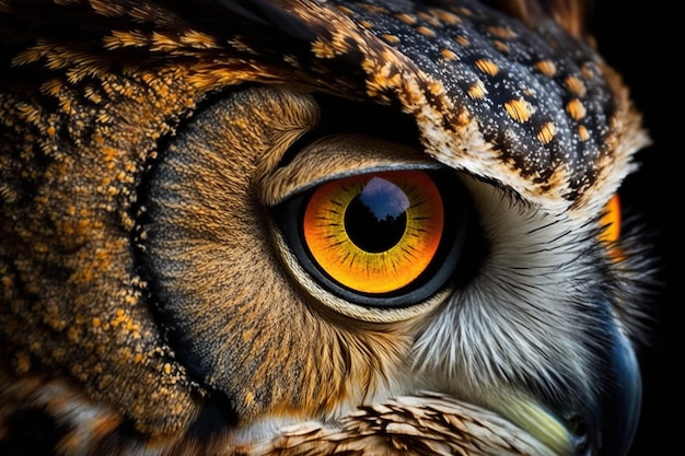 A close up of an owl's eye