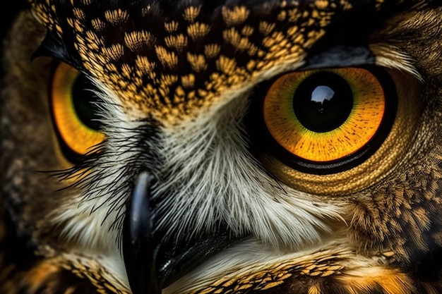 A close up of an owl's eyes