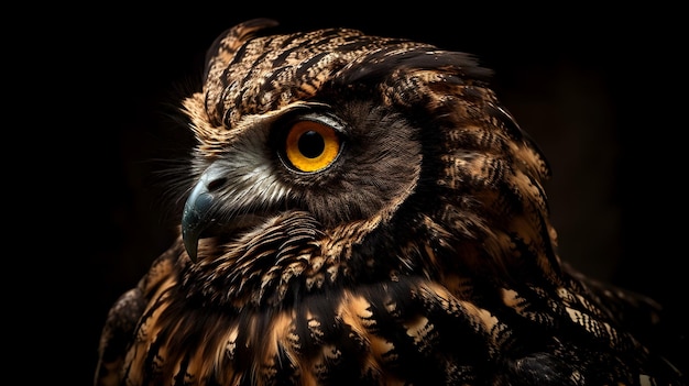 A close up of an owl's face