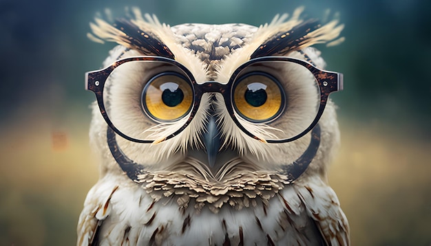 A close up of a owl wearing glasses