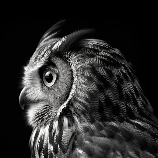 a close up of a owl with a black background