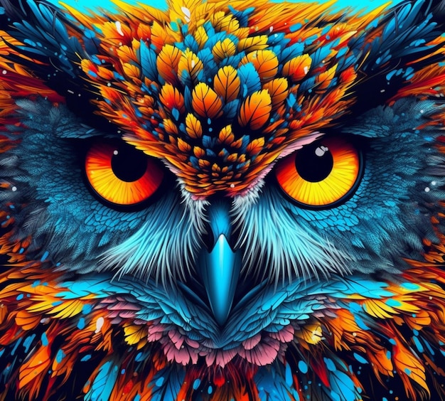 a close up of an owl with bright orange eyes generative ai