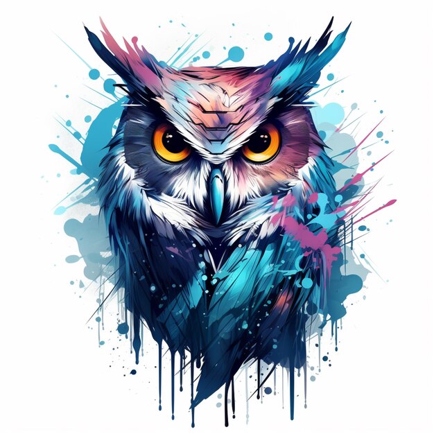 a close up of an owl with a colorful face and a splaty background generative ai