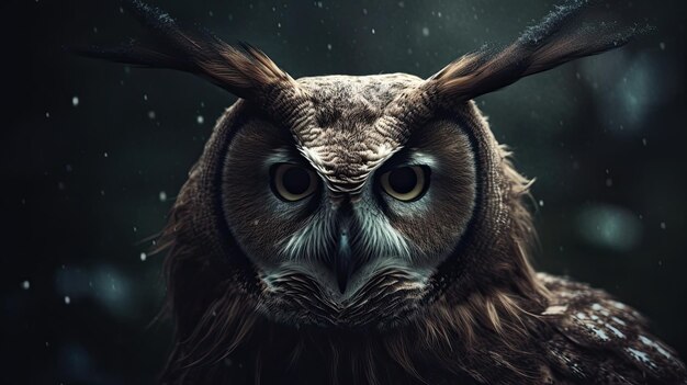 A close up of an owl with the word owl on the face