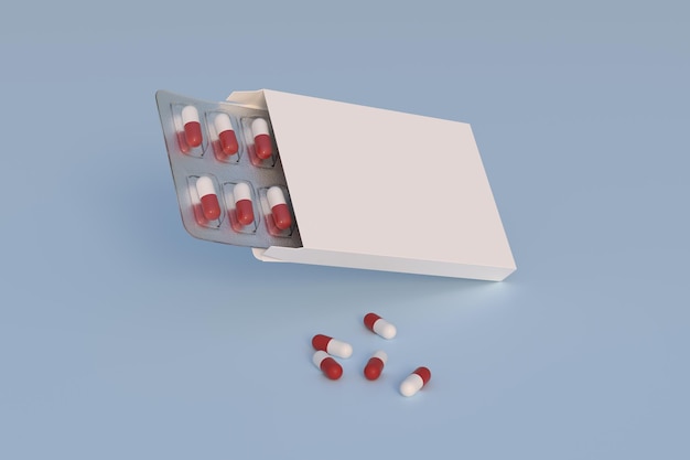 Close up of package blister with round medicines pills 3d rendering