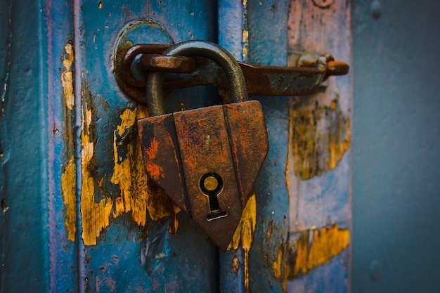 Close-up of padlock on door