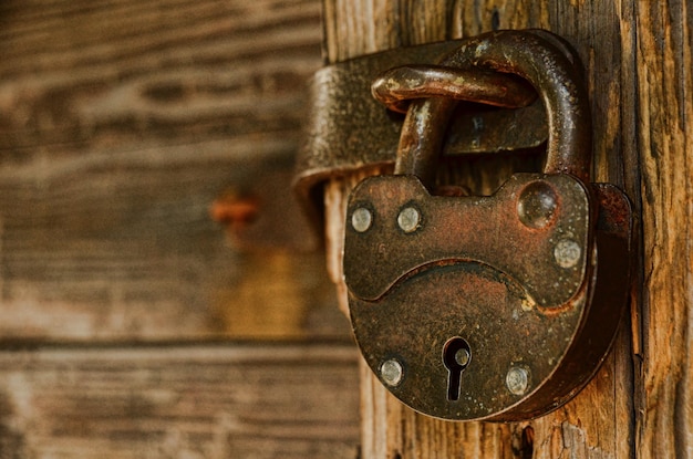 close-up of padlock on door