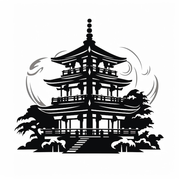 Photo a close up of a pagoda with a bird flying in the sky generative ai