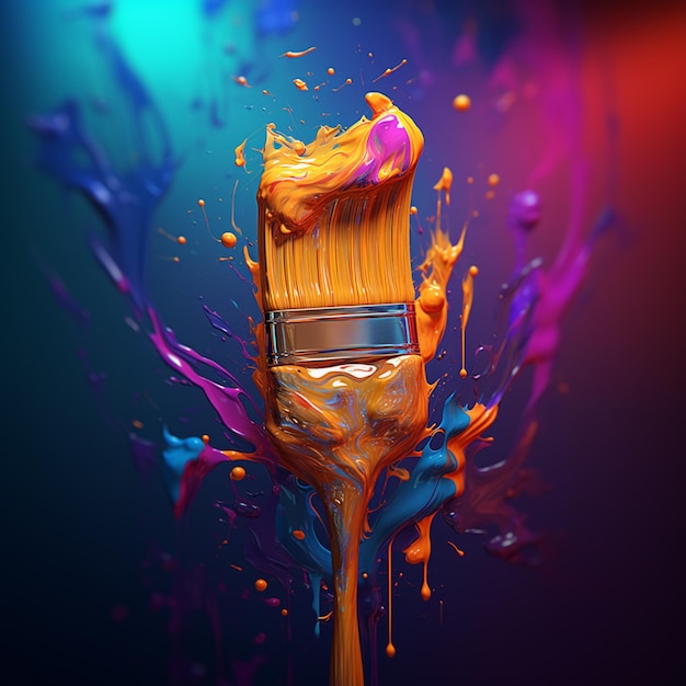 Photo a close up of a paintbrush with a colorful paint splash on it generative ai