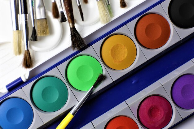 Close-up of paintbrushes on palette